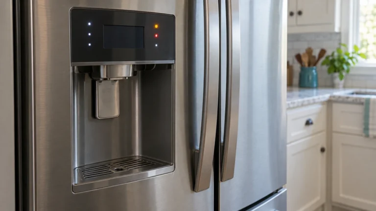 Status indicator lights on a French-door refrigerator dispenser