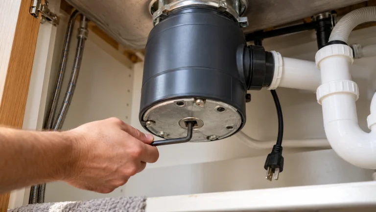 Hex key in the bottom socket of an unplugged garbage disposer