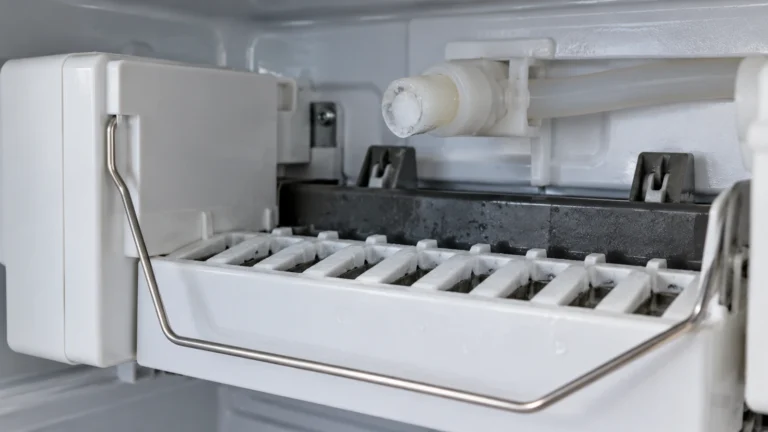 Ice blocking the water fill tube above a freezer ice maker