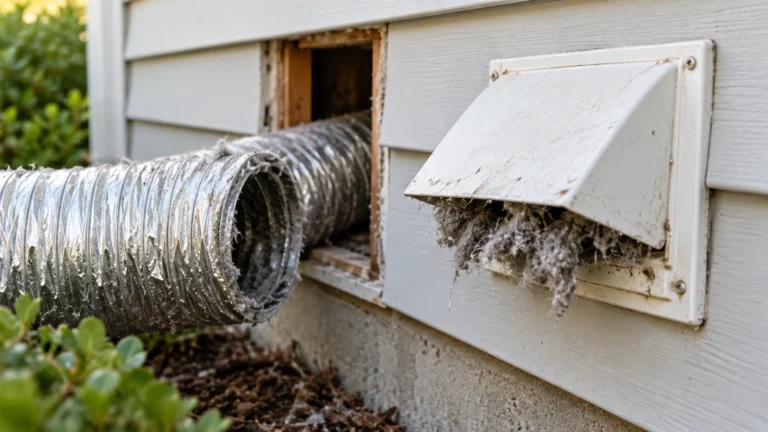 Lint clogging an exterior dryer vent flap