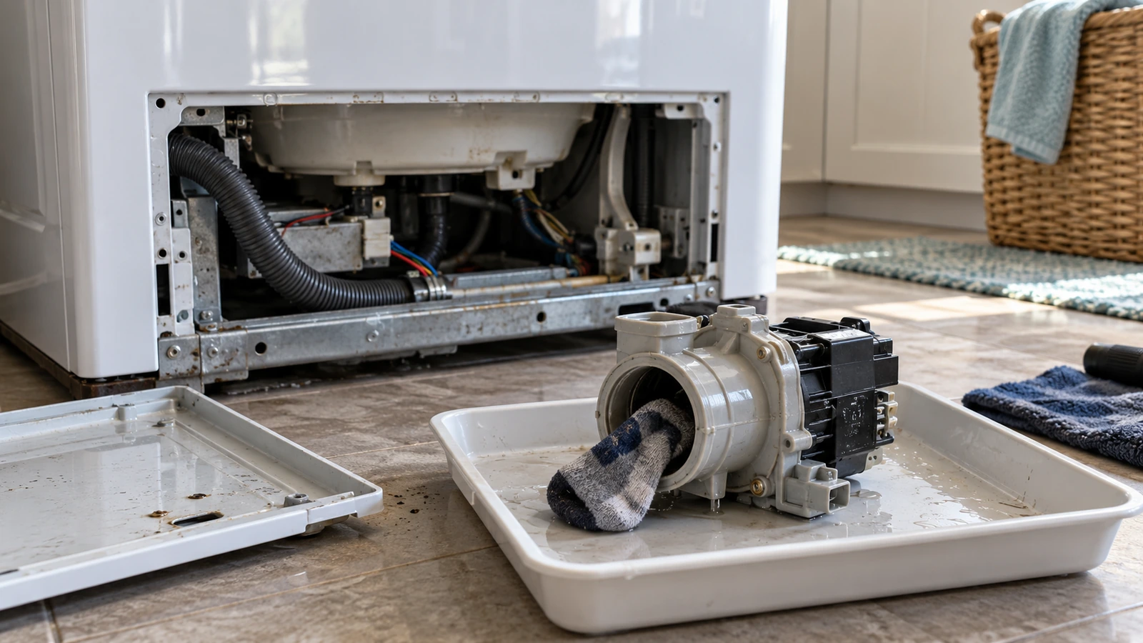Small sock caught in a removed washing machine drain pump inlet