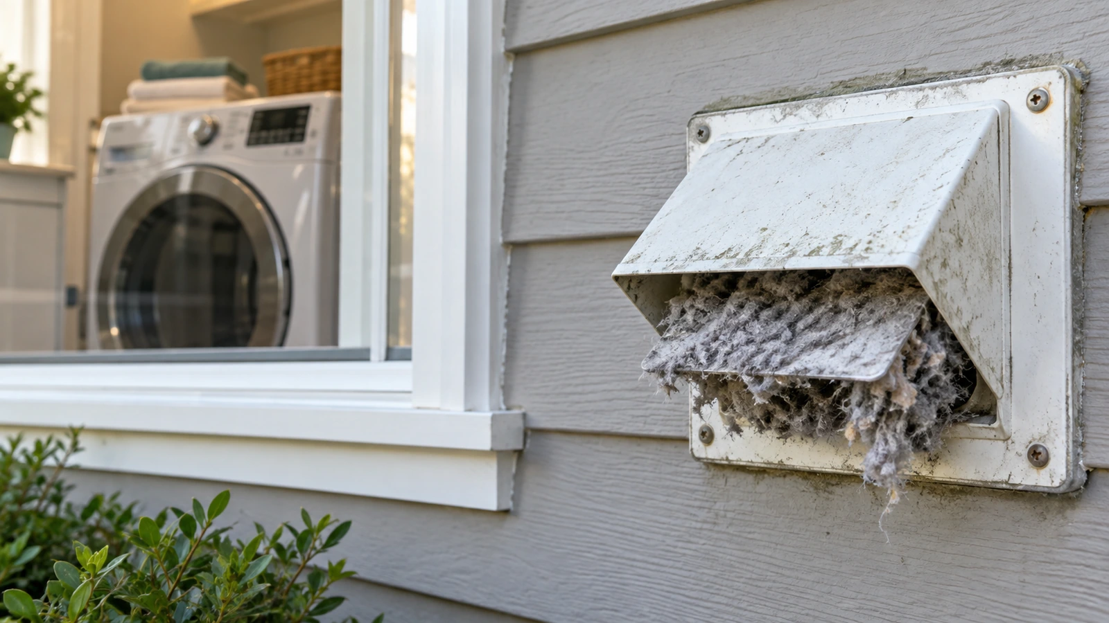 Thick lint blocking a dryer exhaust vent flap