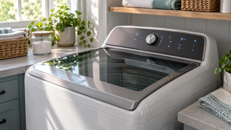 Glass-lid top-load washer with illuminated console indicators