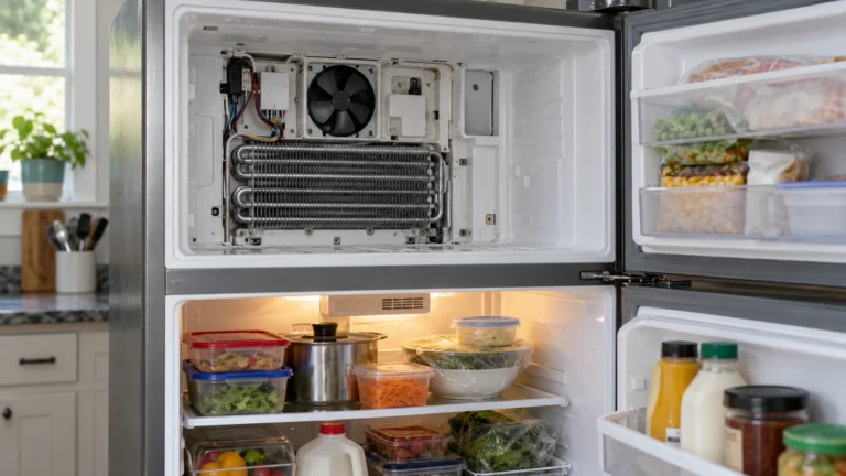 Exposed freezer fan and obstructed fresh-food air vent